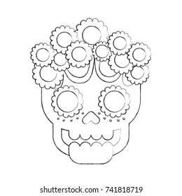 skull flowers the day of the death mexican traditional culture