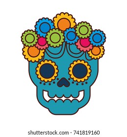 skull flowers the day of the death mexican traditional culture