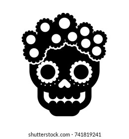 skull flowers the day of the death mexican traditional culture