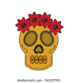 skull flowers the day of the death mexican traditional culture