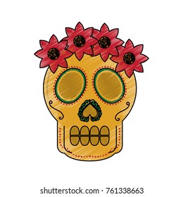 skull flowers the day of the death mexican traditional culture