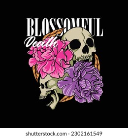 Skull and flowers. Design element streetwear design. Vector illustration