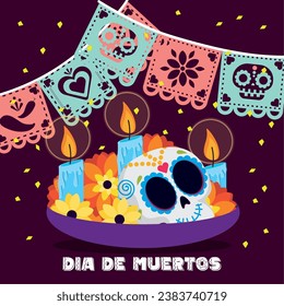 Skull with flowers Dia de los muertos background Vector