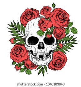 Skull Flowers Hand Drawn Illustration Tattoo Stock Vector (Royalty Free ...