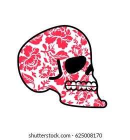 Skull of flowers. Head of skeleton and flower
