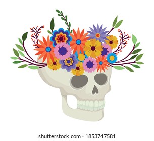 skull with flowers icon on white background vector illustration design