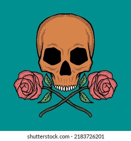 Skull flowers illustration colorful vector for print on tshirt, logo, stickers etc