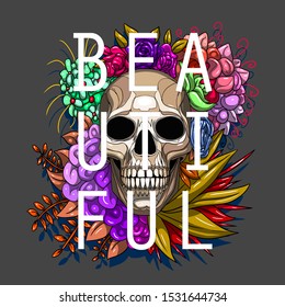 skull flowers illustration tee shirt wallpaper logo poster graphic design print