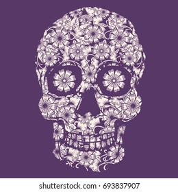 Skull flowers illustration, tee shirt graphics, vectors