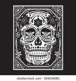 Skull flowers illustration, typography, t-shirt graphics, vectors