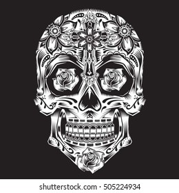 Skull flowers illustration, typography, t-shirt graphics, vectors