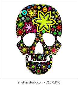 skull in flowers, isolated on white