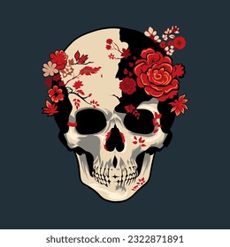 skull and flowers Japanese style