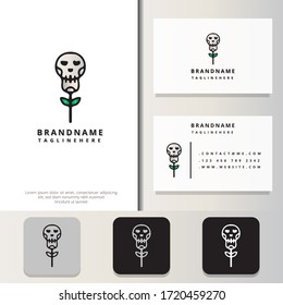 Skull and flowers logo design with business card design template.Hipster, modern minimalist, and simple elegant style.