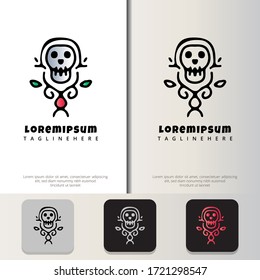 Skull and flowers logo design templates.Hipster, modern minimalist, and simple elegant design.