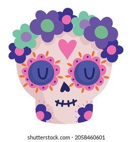 skull with flowers mexican flat icon