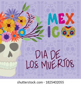 skull with flowers and mexico day of the dead design, Mexican culture tourism landmark latin and party theme Vector illustration
