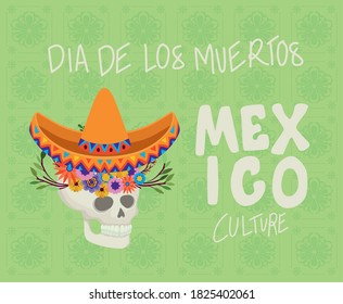 skull with flowers and mexico day of the dead design, Mexican culture tourism landmark latin and party theme Vector illustration