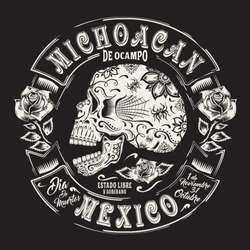 Skull Flowers Mexico Typography, T-shirt Graphics, Vectors