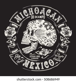 Crânio flores México tipografia, t-shirt gráficos, vetores