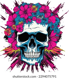 A skull with flowers and a skull on it