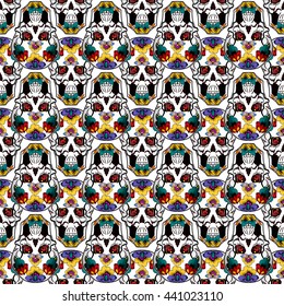 Skull with Flowers Seamless Background