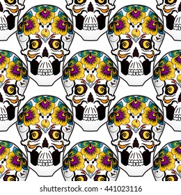 Skull with Flowers Seamless Background