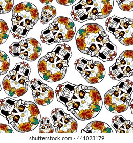 Skull with Flowers Seamless Background