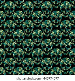 Skull with Flowers. Seamless Background