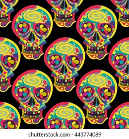 Skull with Flowers. Seamless Background