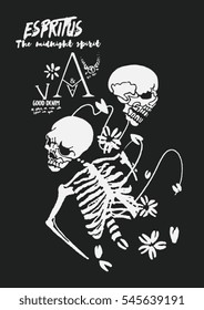 skull flowers sketch embroidery