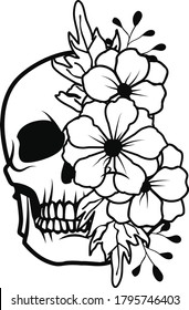 Skull With Flowers es adecuado para camisetas, corte láser, sublimación, hobby, tarjetas, invitaciones, sitios web o proyectos artesanales. Perfecto para revistas, periódicos, afiches, marcas, etc.