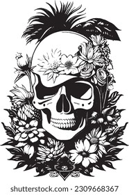 skull with flowers tattoo art