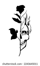 skull with flowers tattoo over white