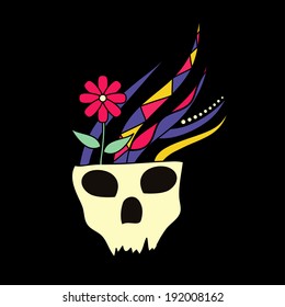 Skull with flowers in a tattoo style