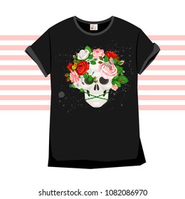 Skull in flowers for T-shirt desig