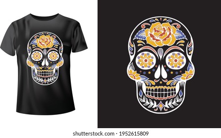 skull and flowers t-shirt design