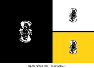 skull and flowers vector black and white