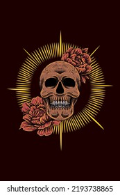 Skull with flowers vector illustration