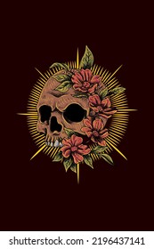 Skull with flowers vector illustration