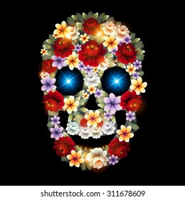 Skull and Flowers. Vector Illustration. 