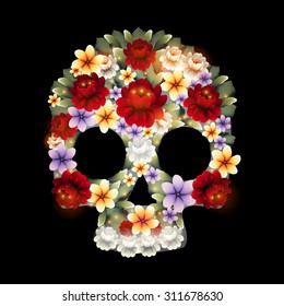 Skull and Flowers. Vector Illustration. 