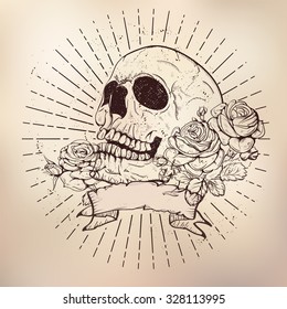 Skull and Flowers Vector Illustration Day of The Dead