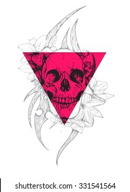 Skull and Flowers Vector Illustration Day of The Dead