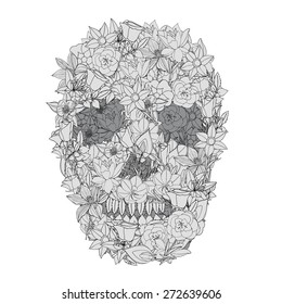Skull from flowers. Vector illustration. Isolated on white