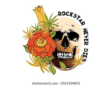 A skull and flowers vector illustration. Vector Illustration of Skull and Flowers. Skull illustration painting with flowers, Graphics for tee shirt and apparel. eps8