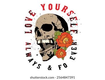 A skull and flowers vector illustration. Vector Illustration of Skull and Flowers. Skull illustration painting with flowers, Graphics for tee shirt and apparel.eps8