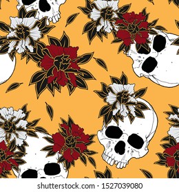 skull & flowers vector repeat pattern