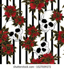 skull & flowers vector repeat pattern