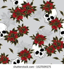 skull & flowers vector repeat pattern